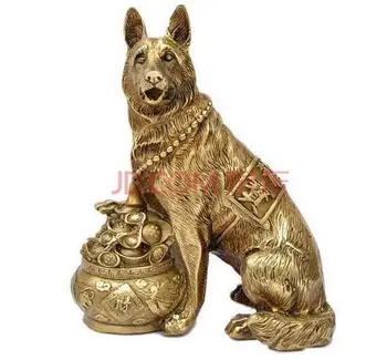 

7.9" China Copper Feng shui Yuan bao Money Zodiac Animal Dog Canine Statue
