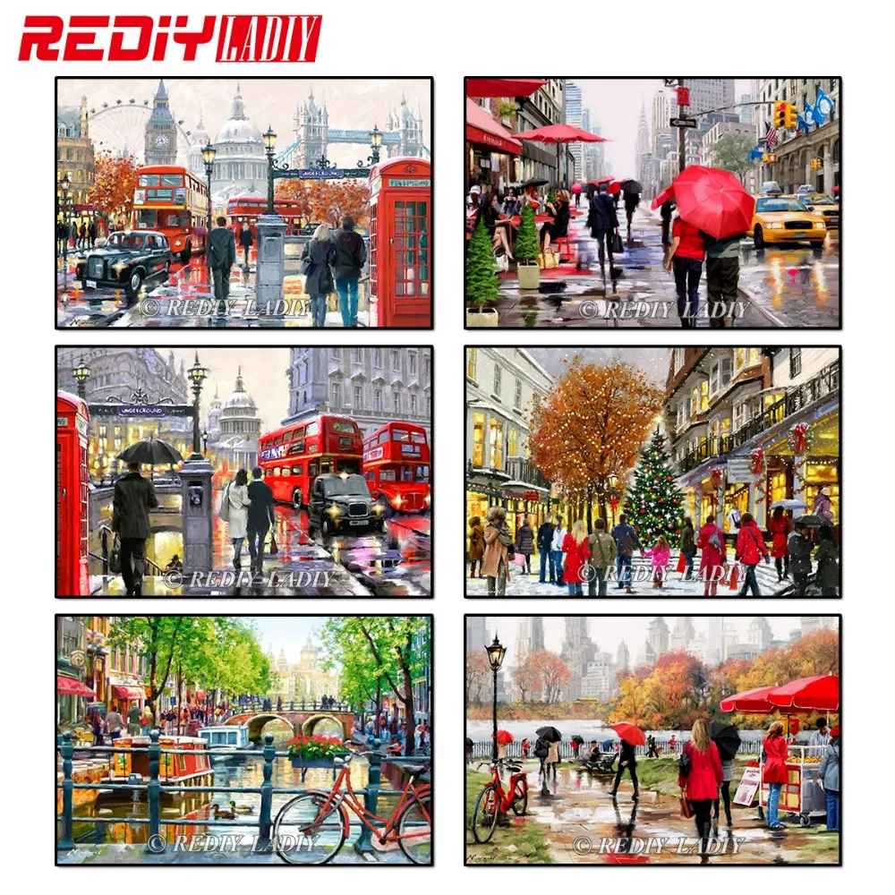 

REDIY LADIY Diamond Embroidery Red London Bus Diamond Painting Scenery Cross Stitch Square Drill Mosaic Picture Christmas Decor