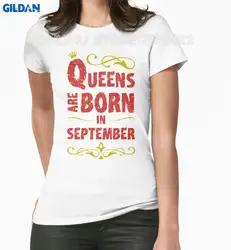 Скидка 100% хлопковые футболки Queens рождаются в сентябре Для женщин Дизайн О-образным вырезом с коротким рукавом футболки
