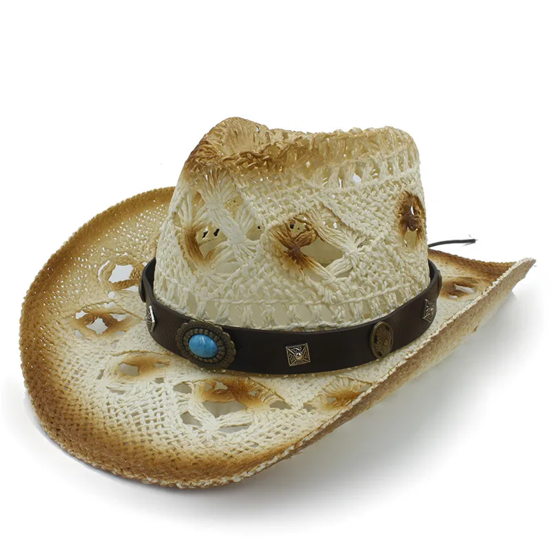Ручной работы соломы Для женщин Для мужчин ковбойские Hat закатать широкими полями Джаз сомбреро Hombre Hat