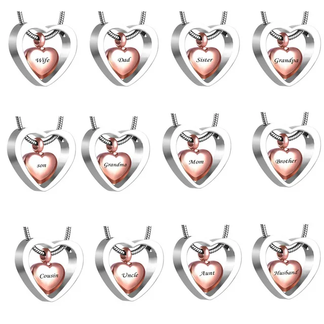 

JJ001 Double Heart Cremation Urn Necklace For Engraving Dad/Mom/Son/Grandma/Grandpa/Sister Keepsake Memorial Jewelry Hold Ashes