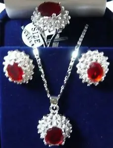 

Charming!14KGPGP Red Rhinestone necklace Earring ring Sets