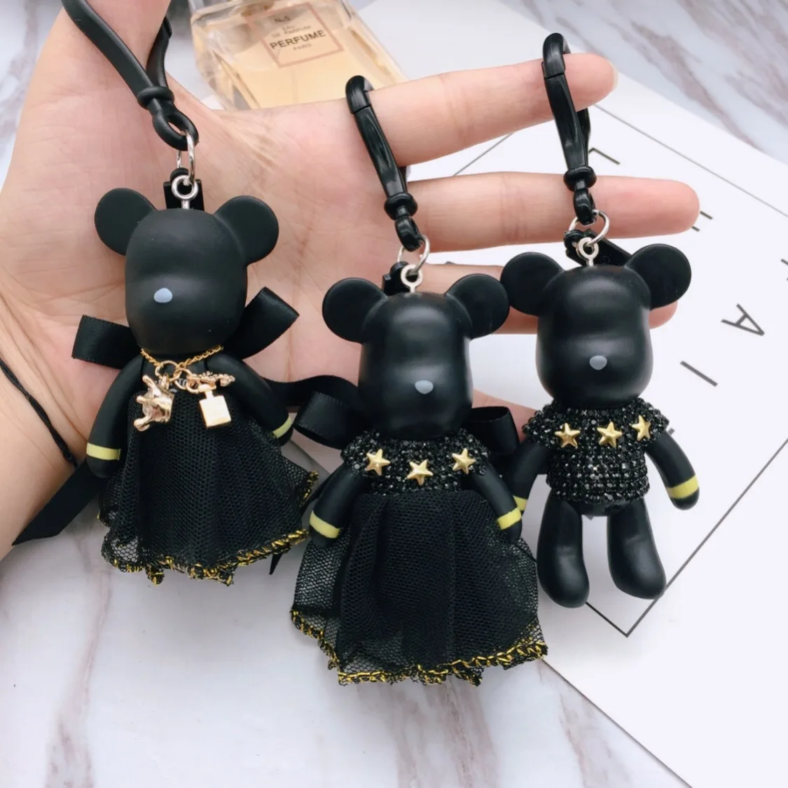 

Cartoon Bomgom Popobe Gloomy Bear Keychain Car Tassel Key Chain Ring Holder Pendant Bag Charm Lovers Rhinestone Stars Number 5