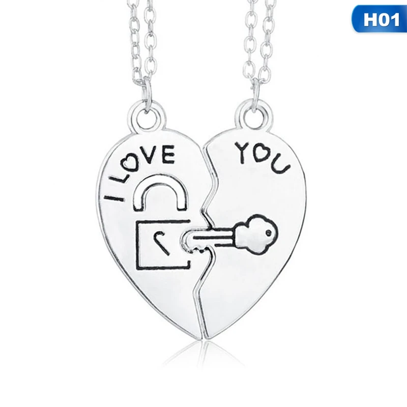 

2 PCs/Set Couple Necklace for Women and Men Two Pieces of Heart Pendant Paired Key Lock Rope Necklace Valentine's Day Present
