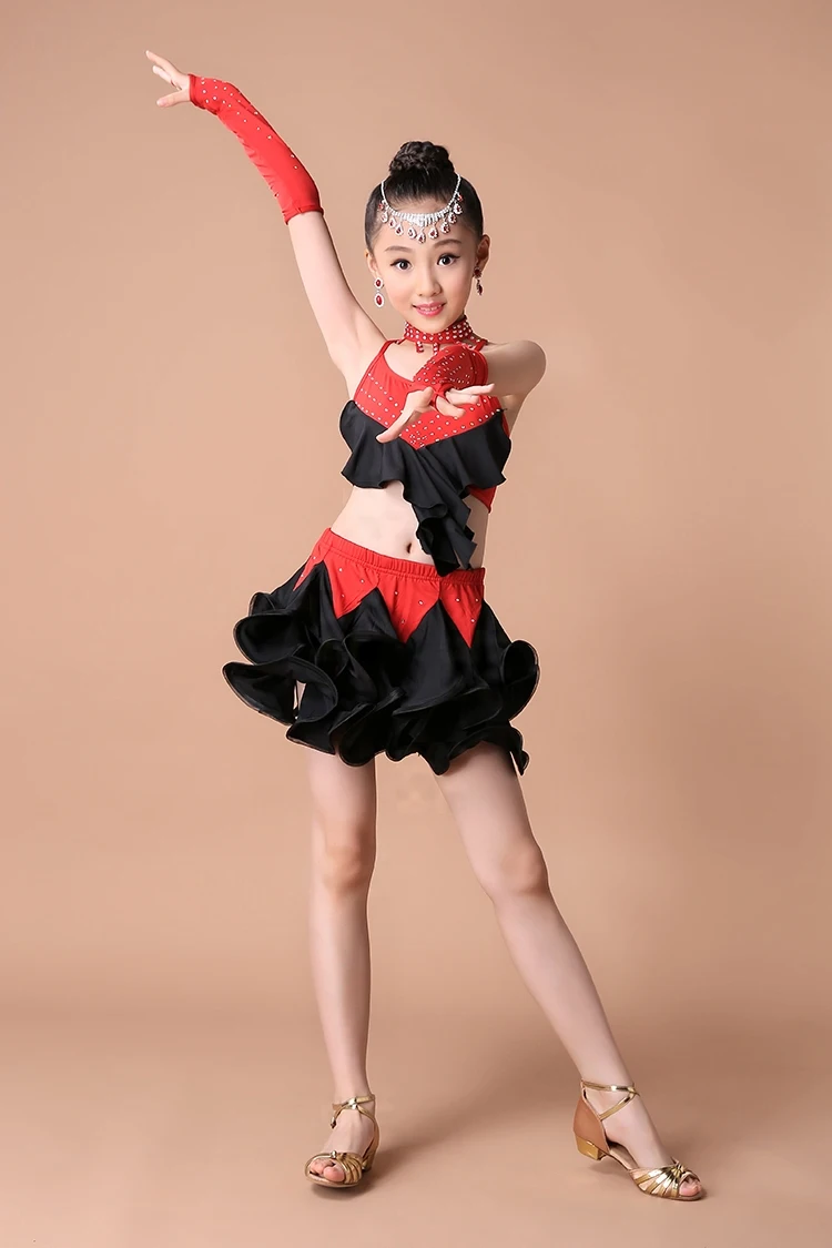 Girl latin dance dress girl  Girls Latin Vest+ Skirt Cake Skirt Suit Modern Dance Competition Performance Clothing Hot (28)