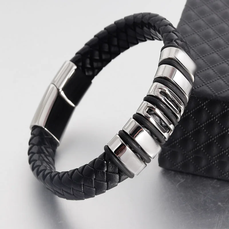 Classic Jewelry Genuine Leather Black Bracelets Men Luxury Brand