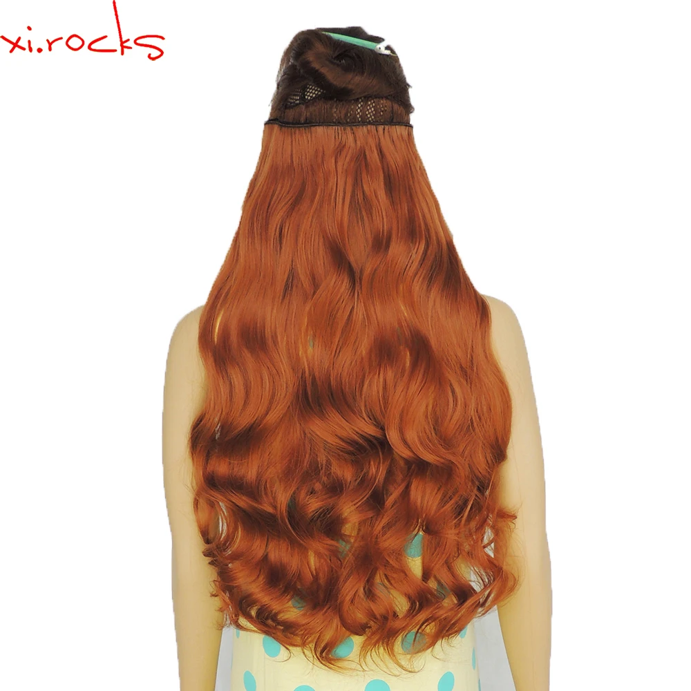 

2 Piece Xi.Rocks 5 Clip in Hair Extension 70cm Synthetic Hair Clips Extensions 120g Curly Hairpin Hairpiece Camel Brown Color30J