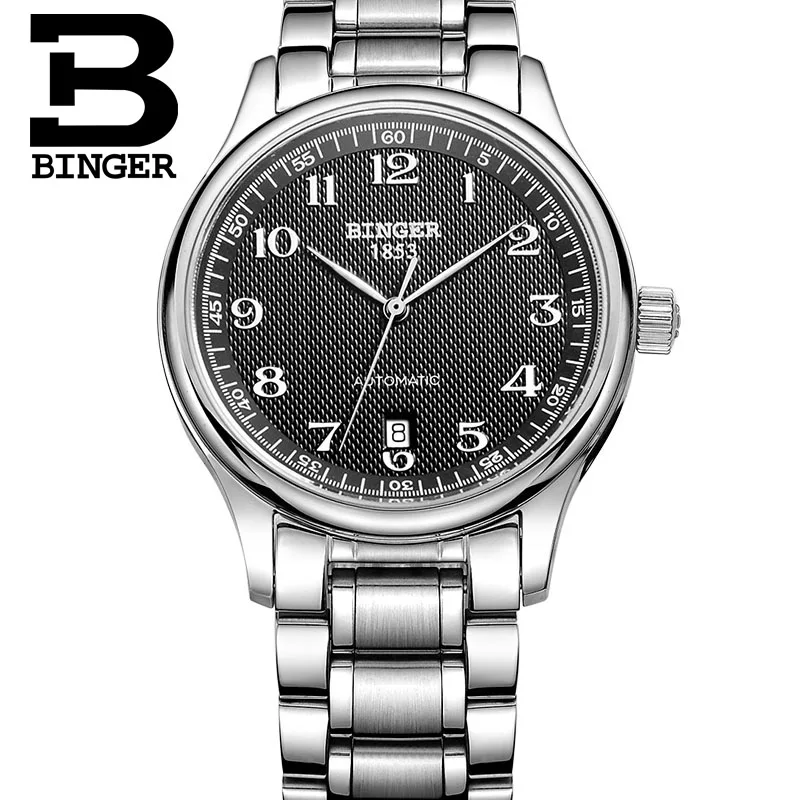 Оригинальные Роскошные Брендовые мужские полностью стальные автоматические механические сапфировые часы Бингер, мужские деловые водонепроницаемые настольные часы GB3