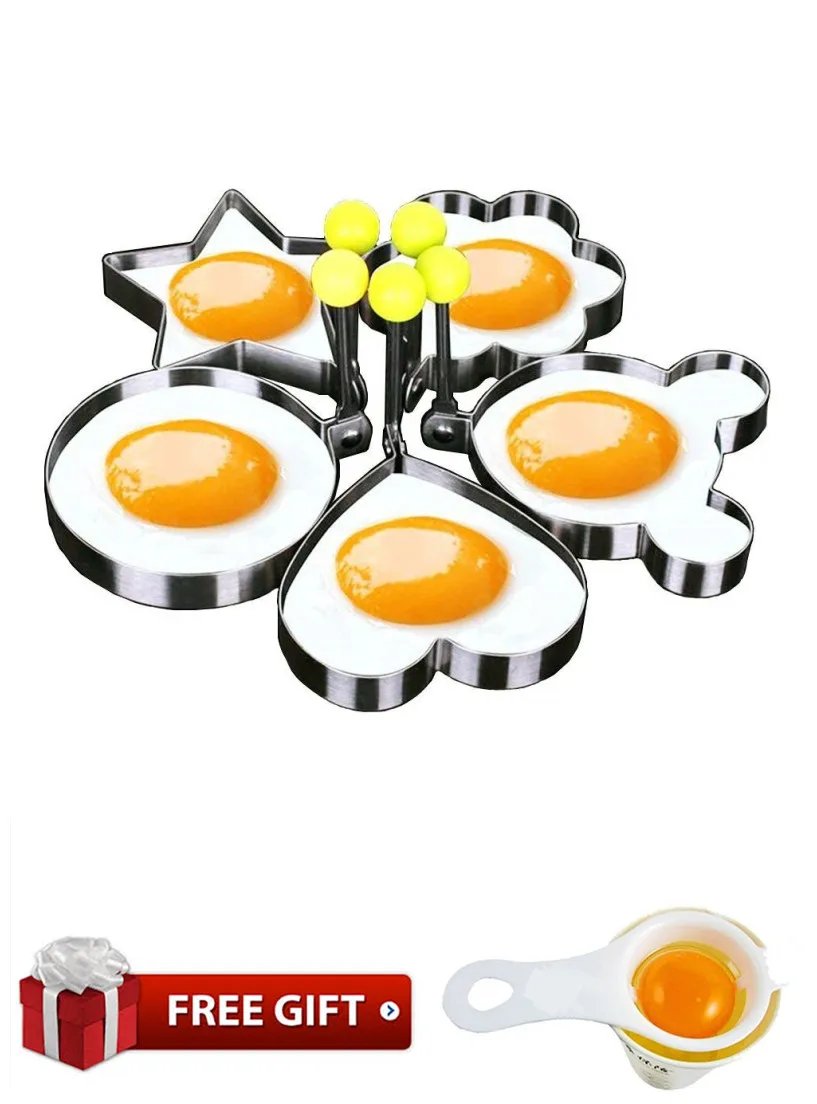 

Fried Egg Mold Ring Pancake Cooker Nonstick 304Stainless Steel Set Of 5PCS Within Free Gift Of Egg Separator For Frying Cooking