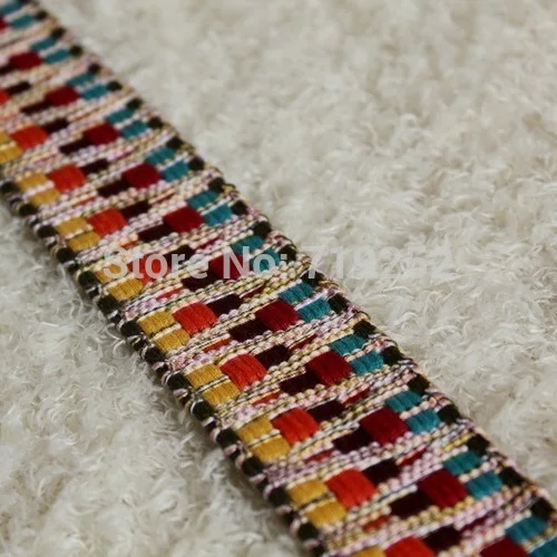 

4cm 38mm Yellow Blue Thick Cotton Camera Guitar Straps National Jacquard Ribbon Laciness Zigzag Wedged Woven Webbing Lace Trim