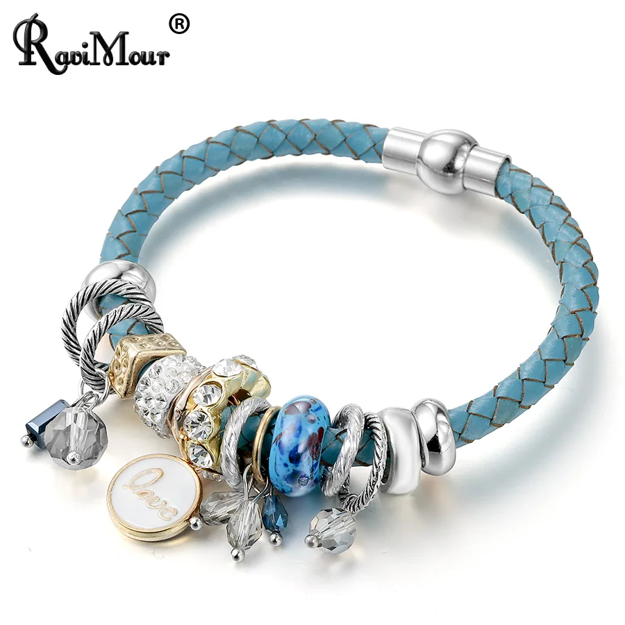 

RAVIMOUR Magnet Love Charms Bracelet for Women Fashion PU Leather Bracelets & Bangles Cuff Wristband Bijoux Valentines Day gift