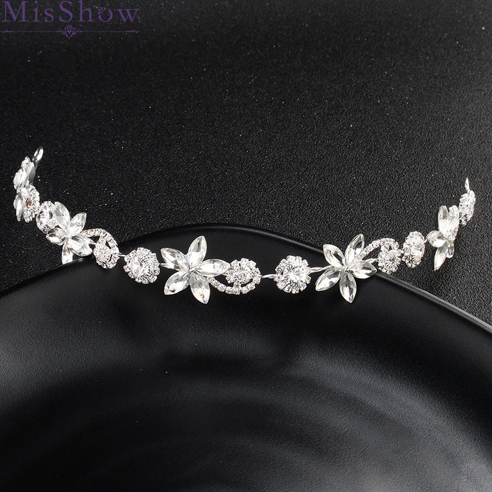 Silver Alloy Rhinestone Headwear Hair Chains Women Fashion Shining Floral Hairbands Wedding Flower Vine Bride Head Chain