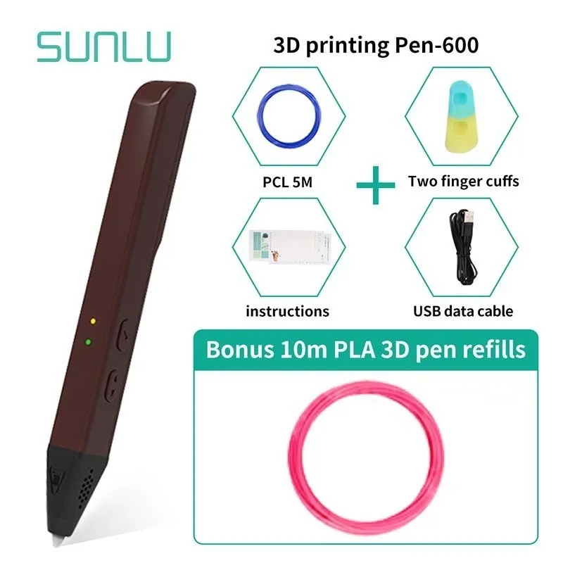3D Ручка для рисования поддержка PCL/PLA нити для детей Scribble новейший низкотемпературный SL-600 3D печать ручка Подарочная коробка набор - Цвет: SL-600-10.1-Brown