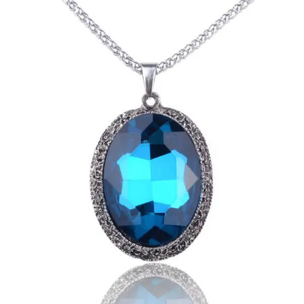 Fashion Blue Crystal Water Drop Pendant Necklace For Women Silver Plated Luxcury Crystal