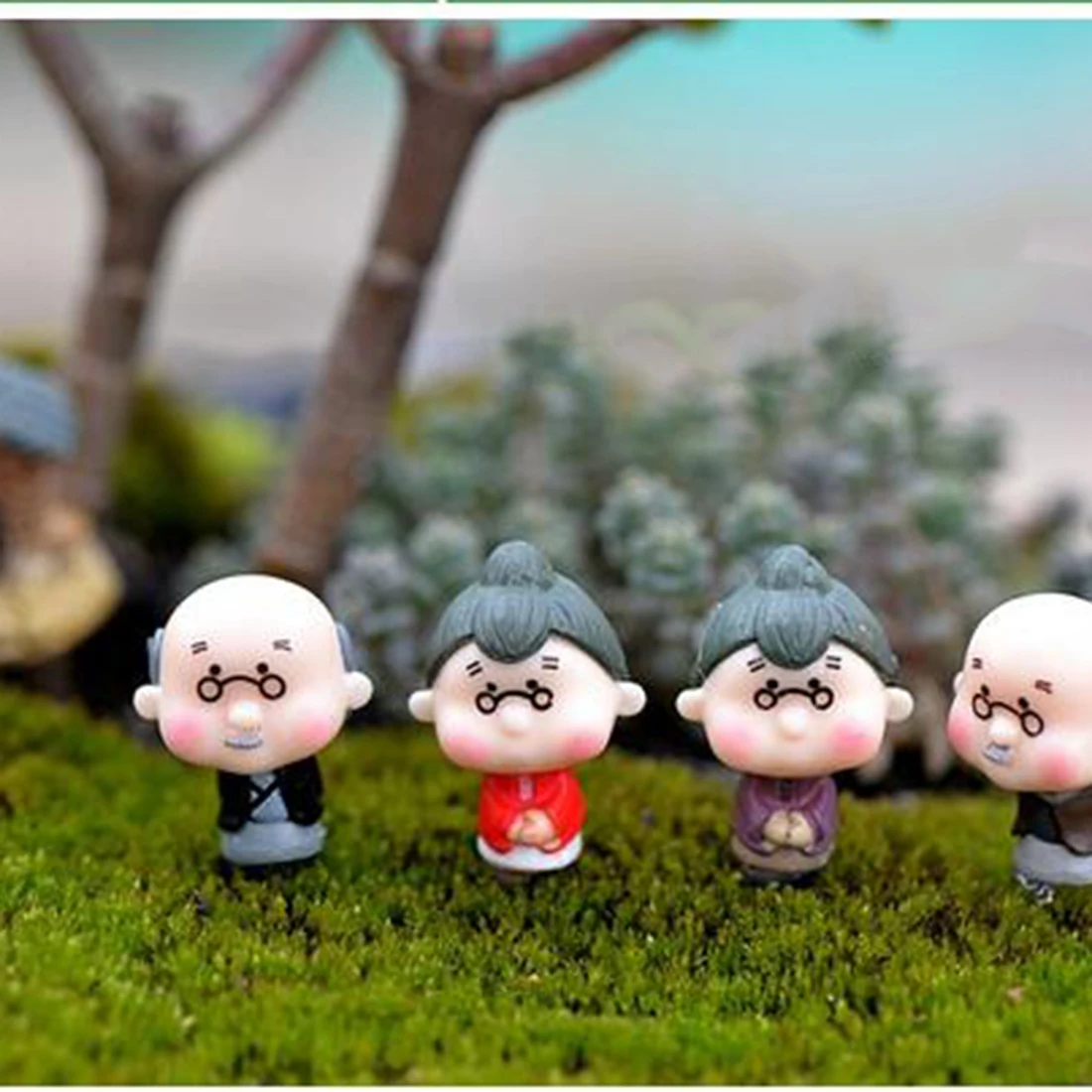 Baru 2 Pcs Lucu Mini Miniatur Kakek Nenek Tua Resin Kerajinan