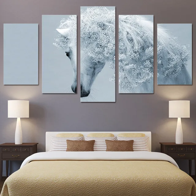 5 Pannelli Bianco Cavallo Arte Foto Neve Pittura Parete Della Tela ... 5 Pannelli Bianco Cavallo Arte Foto Neve Pittura Parete Della Tela ...