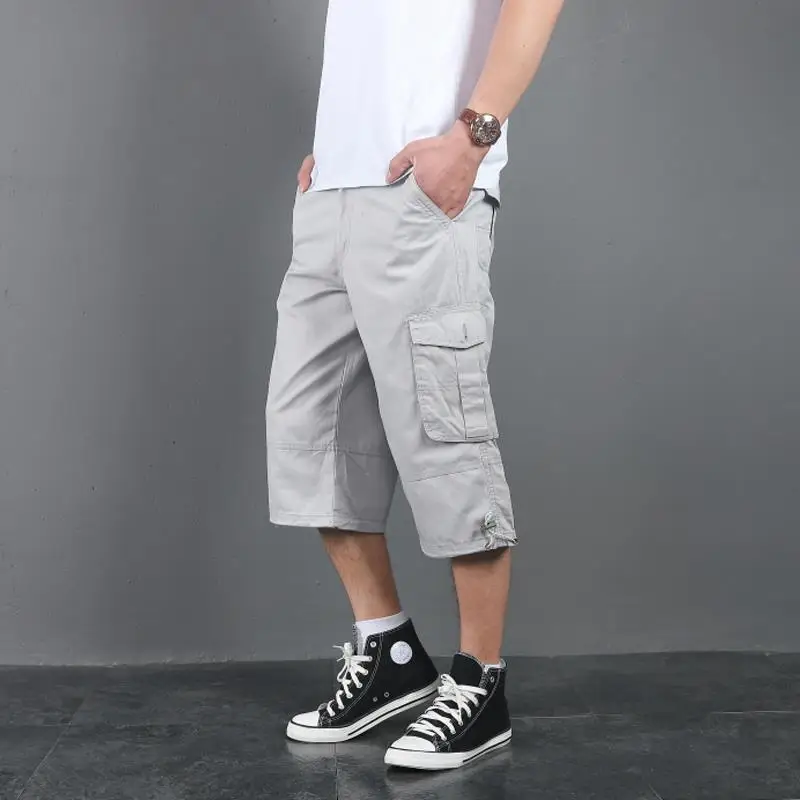 Новые летние мужские свободные хлопковые прямые шорты, брюки мужские s брюки со множеством карманов мужские шорты Карго пляжные шорты рабочие брюки