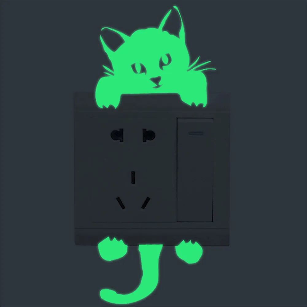

Animals Wall Stickers for Kids Room Cute Creative Kitten Cat Luminous Noctilucent Glow Switch Sticker Home Decor Removable Mural