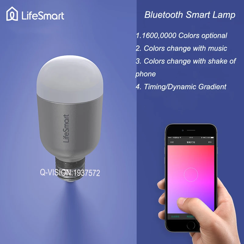Lifesmart Высокое Качество Smart Bluetooth Лампы E27 Беспроводной Управления по Телефону APP 160 Миллионов Цветов Затемнением для Домашней Автоматизации