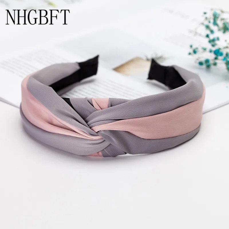 

NHGBFT New Hair Headwear For Women Two Cloth Joint Turban Headwear Bride Girls Hairband Dropshipping