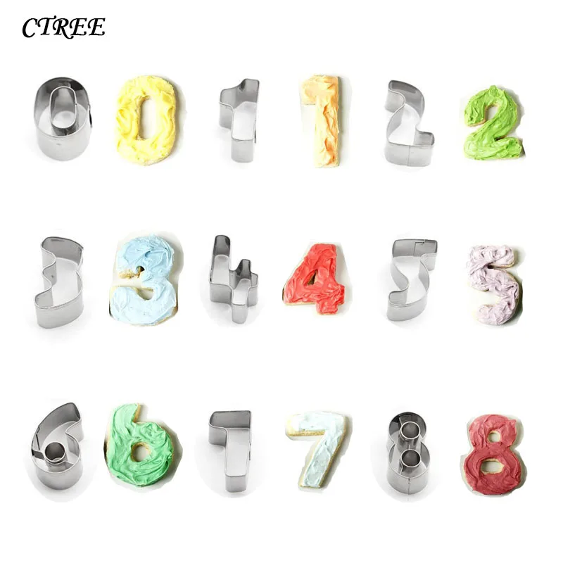 

CTREE 9 Pcs Creative DIY Cookies Molds Numbers Stainless Steel Baking Cookies Cutter Biscuit Molds Cake Decoration Tools C206