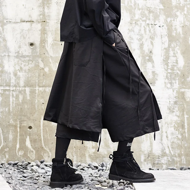 

Men Streetwear Japan Style Kimono Pant Male Fashion Casual Harem Trouser Wide Leg Skirt Pant Stage Wear Punk Hip Hop Costumes