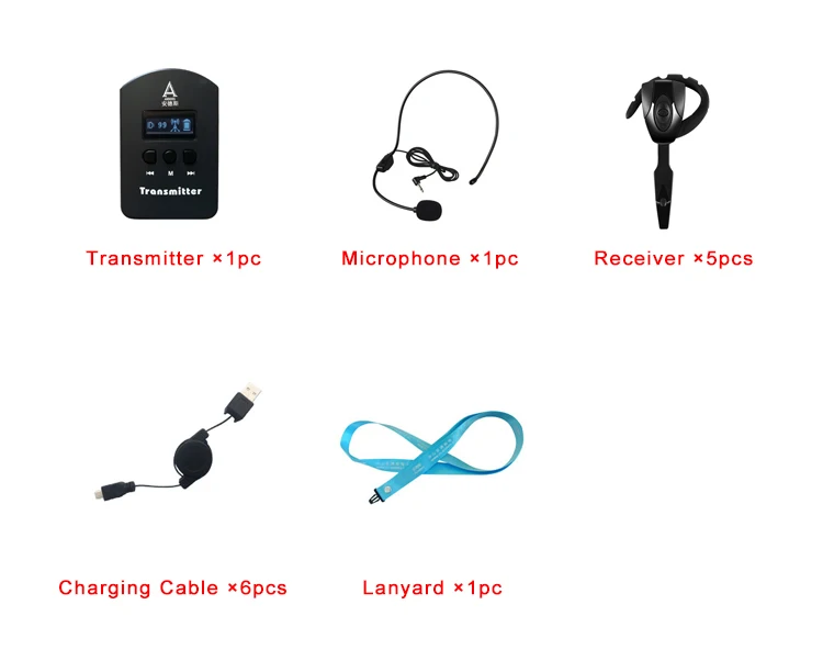 Беспроводная система гида(один комплект: 1 передатчик+ 5 приемников заушника)/2,4G беспроводное аудио направляющее устройство для туристического агентства