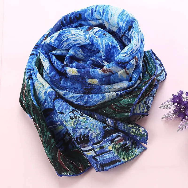 Goedkoop DANKEYISI Van Gogh Olieverf Echte Sjaal Vrouwen   mannen Sjaal 100% Natuurlijke Zijde Sjaals Luxe Merk Designer Sjaals vrouwelijke
