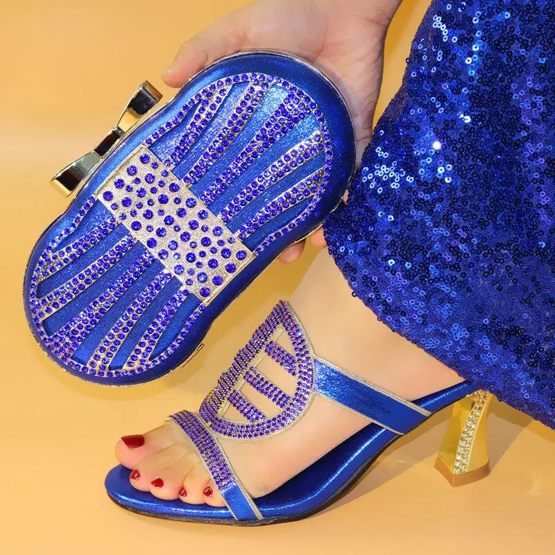 

Royal Blue Shining African Matching Shoes and Bag Italian In Women Nigerian Party Shoe and Bag Set Women Shoes and Bag Set Italy