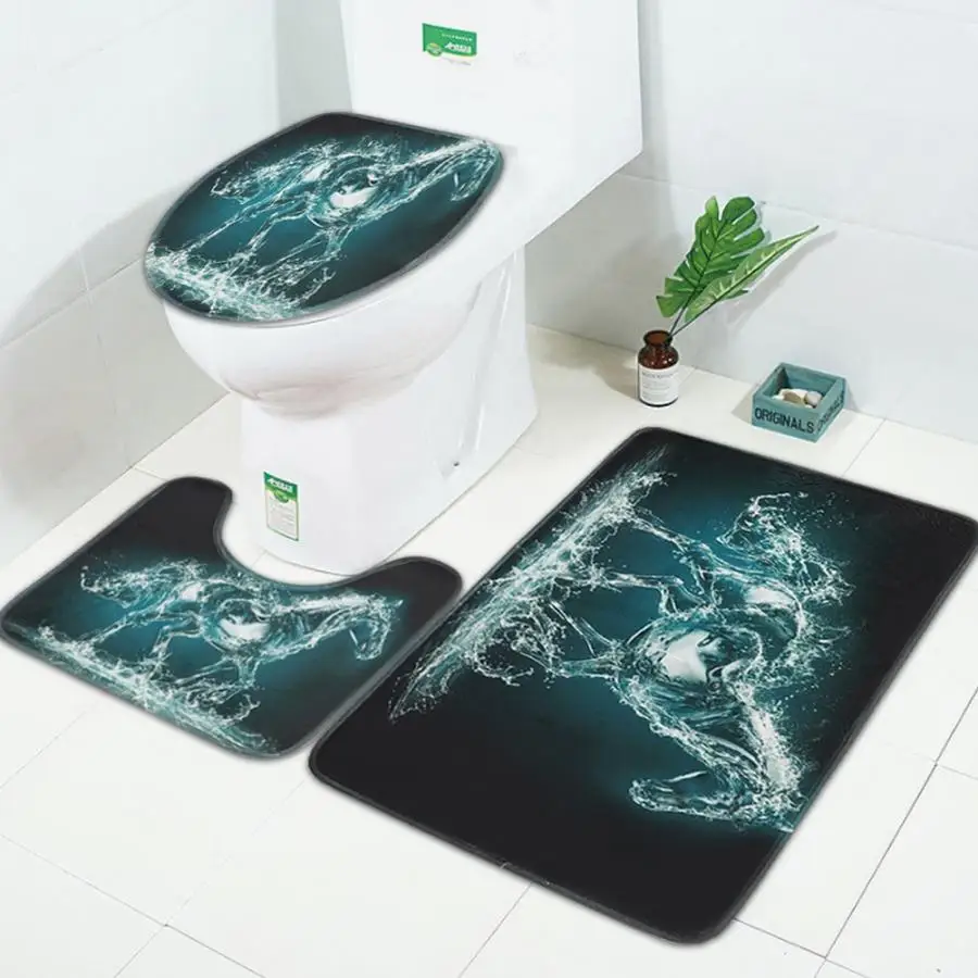

3Pcs/Set Non-Slip Toilet Lid Cover Bathroom Shower Rug Toilet Seat Cover Mat Feet Pad Floor Mat Home Bedroom Decor