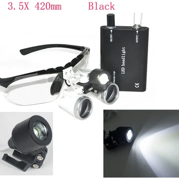 

Loupes glasses 3.5X 420mm +LED Head Light Lamp Black