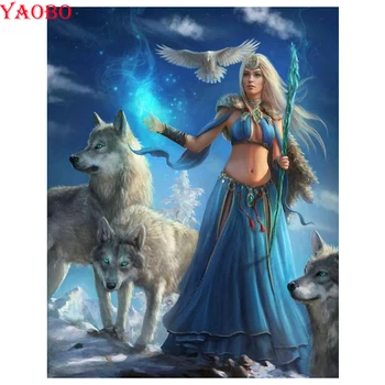

5D DIY Full Square round Drill Diamond Painting Cross Stitch Woman/wolf/eagle Diamond Embroidery Diamond Mosaic wall decor