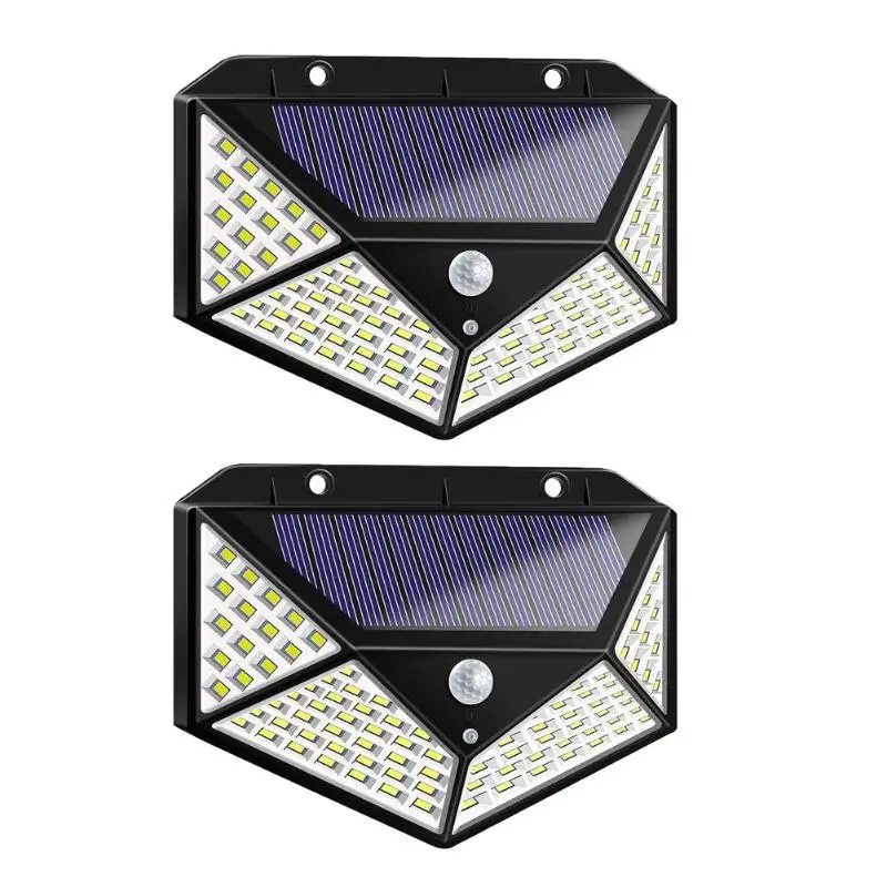 2pcs Monocrystalline 100LED четырехсторонний настенный светильник с датчиком движения на солнечной батарее, уличный садовый светильник, водонепроницаемая Солнечная лампа для садового декора - Испускаемый цвет: 2pcs Monocrystalline