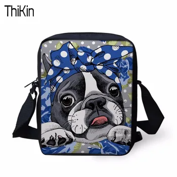 

THIKIN Women Messenger Bags For Girls Crossbody Bag Cute Boston Terrier 3D Printing Mini Handbags Lady Shoulder Cross Body Bags
