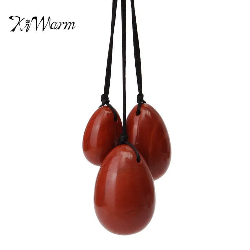 KiWarm 3 шт. пробуренный натуральный красный яшма Кристалл иони яйца камень Исцеление нефрит яйцо массаж мышц мяч драгоценный камень кулон подарок