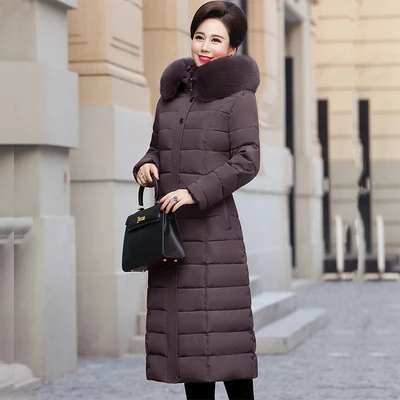 Зимняя длинная хлопковая куртка s Женская новая утепленная теплая пуховая хлопковая куртка пальто женская с капюшоном стеганая хлопковая парка пальто - Цвет: Brown