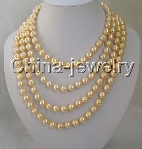 

FREE SHIPPING>>>@@ > QW871 Beautiful 80" 10mm perfect round golden south sea shell pearl necklace ^^^@^Noble style Natural Fine