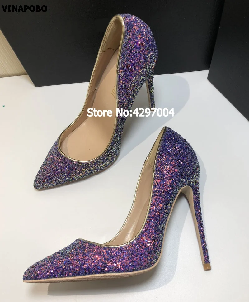 VINAPOBO Fashion Slip-on Stiletto High Heel Summer Women Pumps Party Wedding Shoes Lady Pump Shiny Sequined High Heels Purple VINAPOBO Fashion Slip-on Stiletto High Heel Summer Women Pumps Party Wedding Shoes Lady Pump Shiny Sequined High Heels Purple