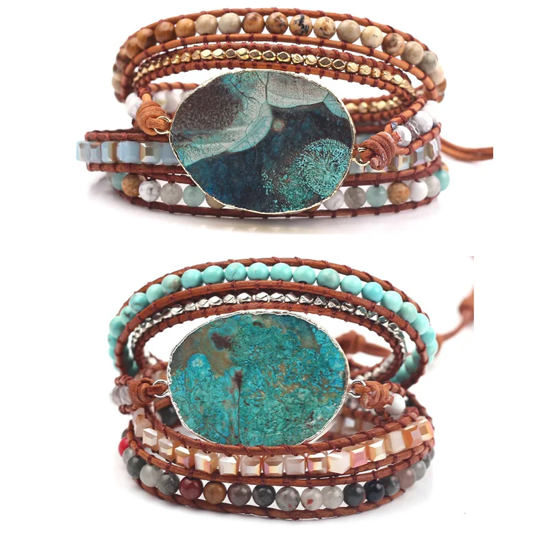 

Women Men Fashion Bohemian Beaded Multi Strand Natural Stone Ethnic Style Bracelet Rope Charm Jewelry Fashion Beach Party Gifts