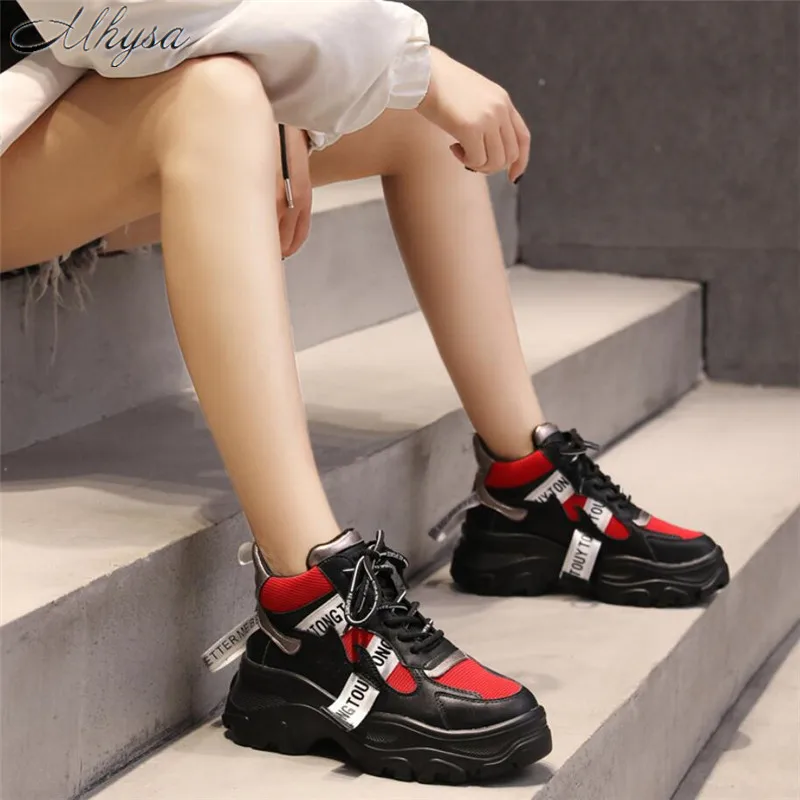 Women's Fashion Leather Platform Chunky Sneakers - Mhysa image 3