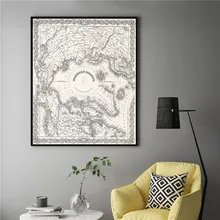 1855 Colton Retro Ártico mapa Vintage Color lienzo Adhesivo de pared textura delicada aprendizaje educación impresión para decoración del hogar Póster