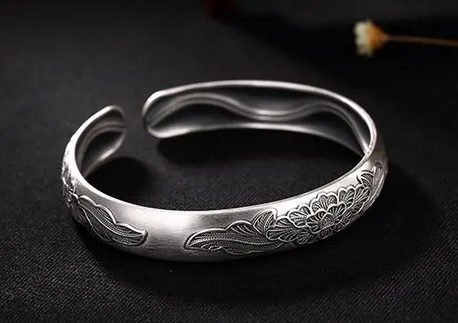 

JOOCHEER Sterling S999 999 silver Bangle flower peony trendy vintage bracelet