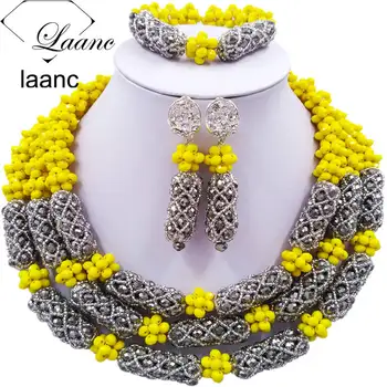 

Laanc Yellow and Silver Crystal Beaded African Wedding Beads AL657