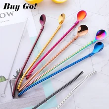 2 шт длинная витая соломенная ложка портативная Золотая чайная ложка многоразовая цветная нержавеющая сталь Коктейльные трубочки ложка для размешивания кофе