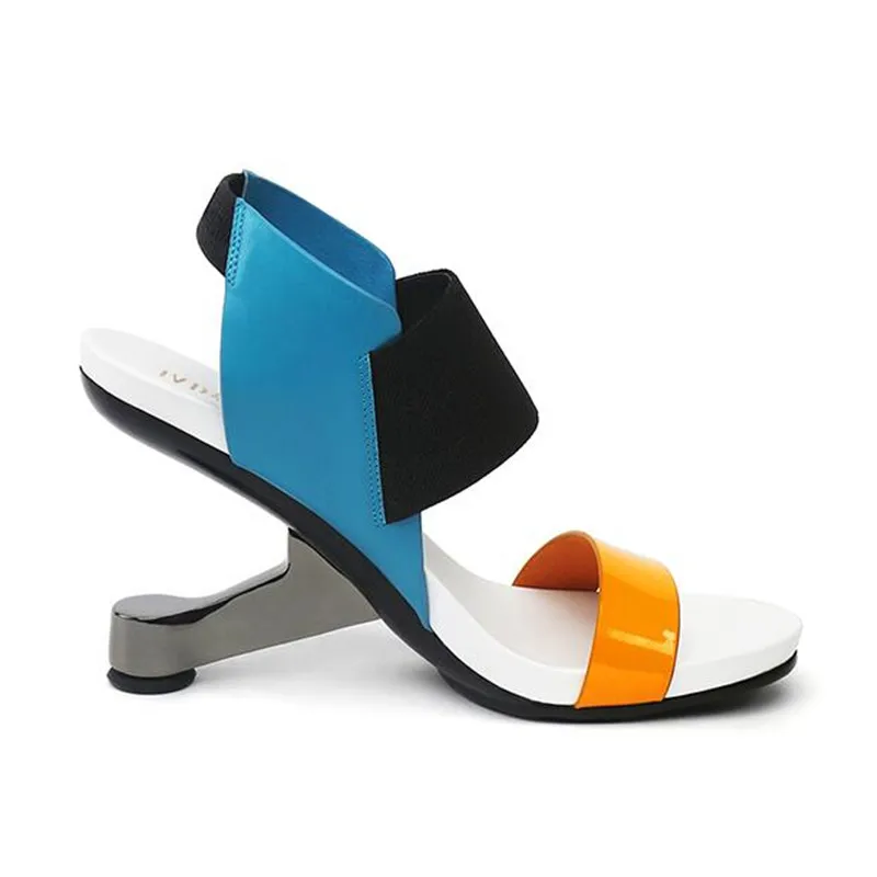 Sandalias Damas Cuña Mujeres Metal Moda Gladiador Mezclado Mujer Zapatos negro Color Para Aguja Verano Apricot 8 De azul Cm rojo Tacones Extraño Playa wfECqnxv