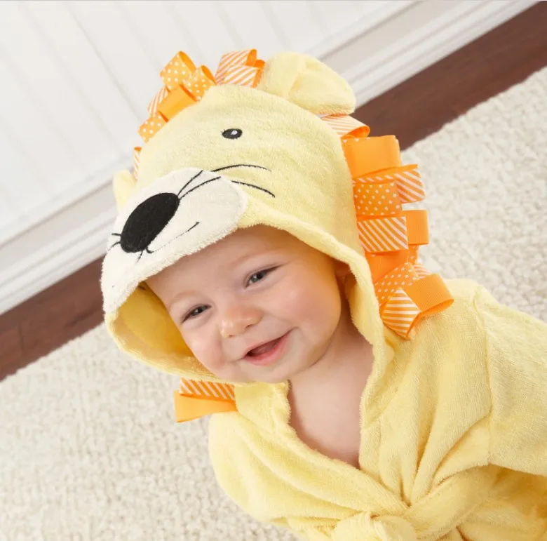 16 Designs Hooded Animal modeling Baby Bathrobe Cartoon Baby Spa Soft Towel Character kids bath robe infant beach towels - Цвет: lion