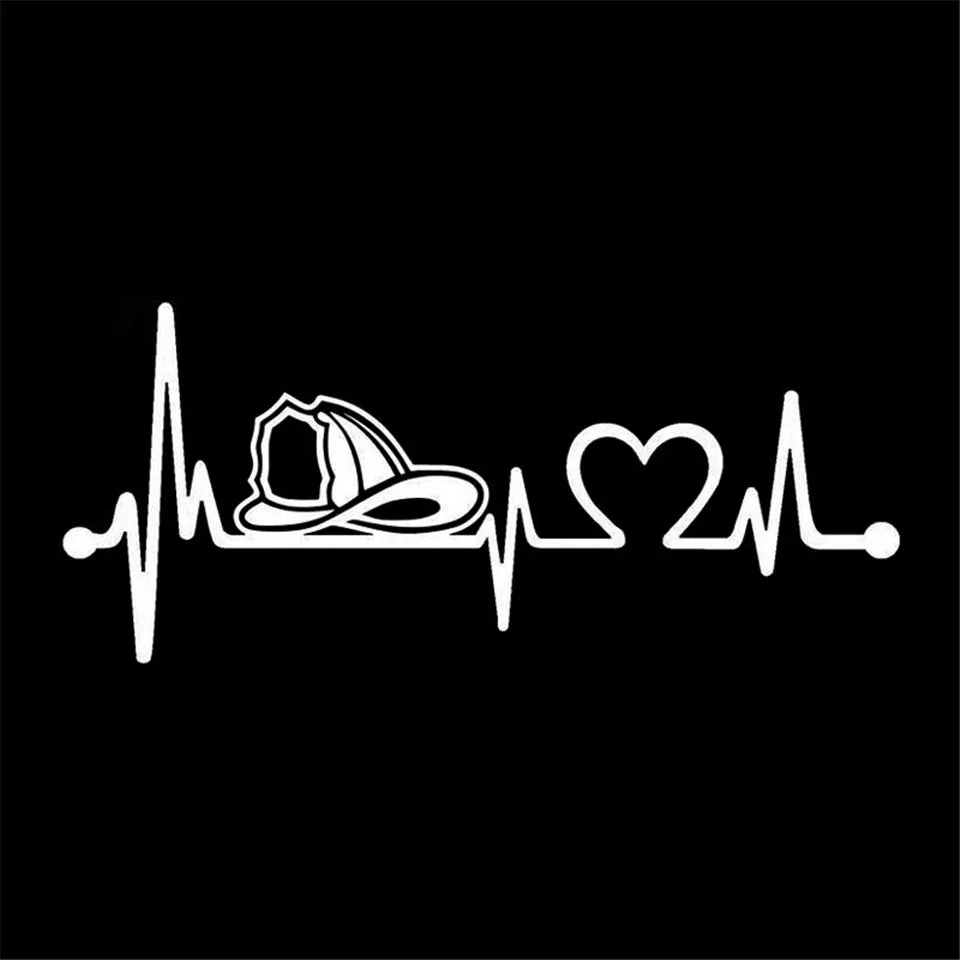 Firefighter Fireman Helmet Heartbeat Lifeline Car Sticker Vinyl Car-styling Reflective Decal Sticker Funny for Car 20.3cm8 (1)