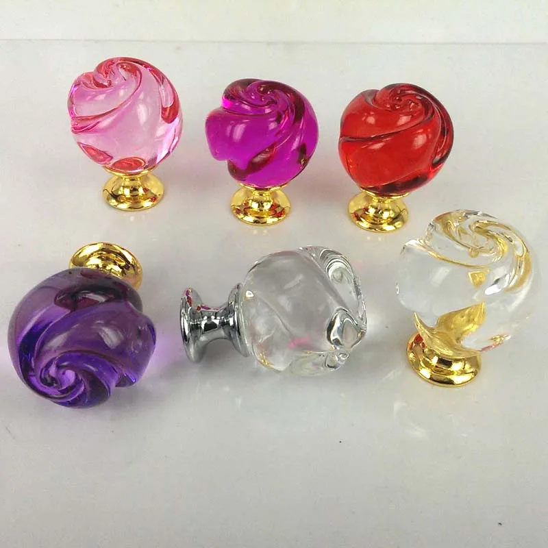 5pcs 30mm Rose Shape Crystal Drawer Knobs Glass Dresser