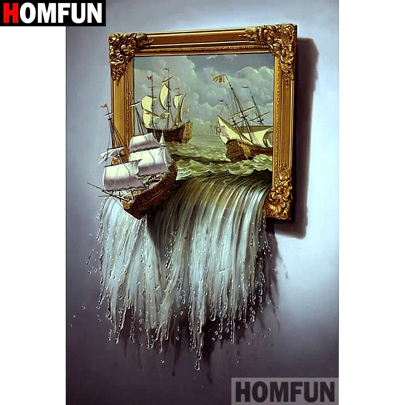 Алмазная 5D картина HOMFUN сделай сам вышивка крестиком лодка пейзаж полная выкладка