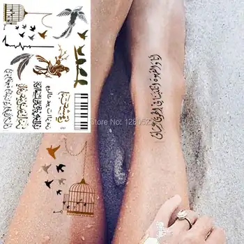 

2 sheets Birds Freedom Pattern Temporary Flash Tattoo Arabic Gold Metallic Tattoo Sticker Tatuagem Art Body